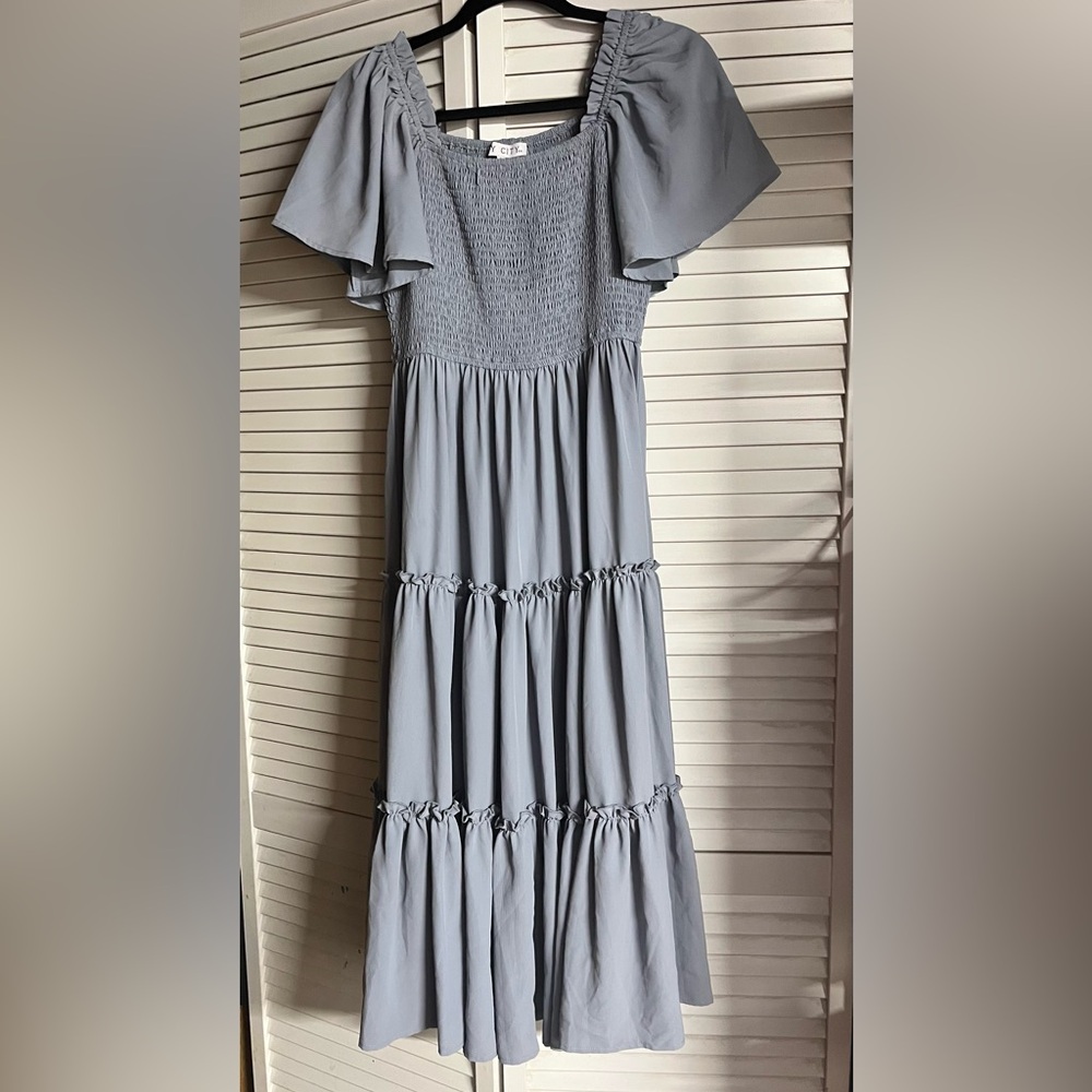 Ivy City Co Pale Blue Gray Smocked Maxi Dress - Picture 2 of 8
